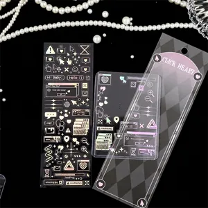 Macro detail of laser silver holographic UI stickers with rainbow effect and pearls