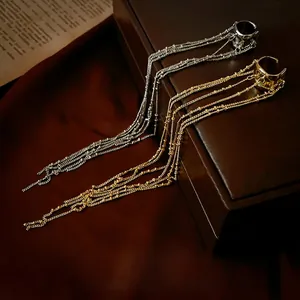 Alloy Long Tassel Ear Cuff No Piercing Irregular C Shaped Metal Bead Chain Earring Niche Design Fashion Women