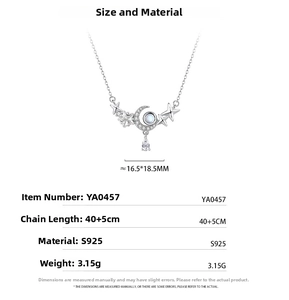 Tableau des tailles pour collier pendentif étoile lune en argent S925 et chaîne de 45cm