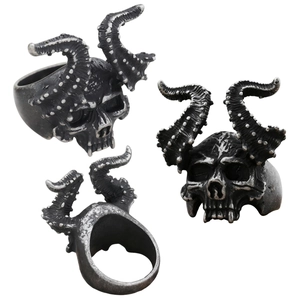Punk Skull Ring Stainless Steel Goat Head Vintage Gothic Retro Heavy Metal Style Jewelry For Men