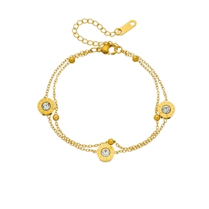 Bracelet double couche en acier inoxydable doré avec pendentifs à chiffres romains