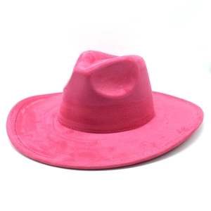 Classic rose red faux suede wide brim fedora hat for men and women with jazz style design