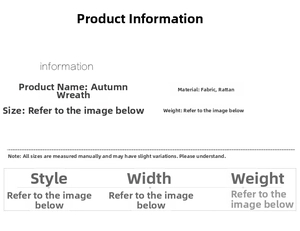 Detailed specifications chart for the autumn wreath featuring material and size dimensions
