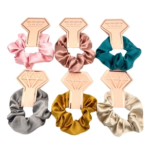 6-piece satin scrunchie set in assorted colors on gift card for wedding favors