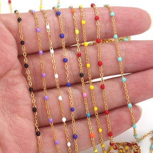 Gold stainless steel enamel bead chain links in multiple colors for DIY jewelry making