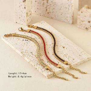 Bohemian style gold plated titanium steel bracelets with colorful cubic zirconia stones