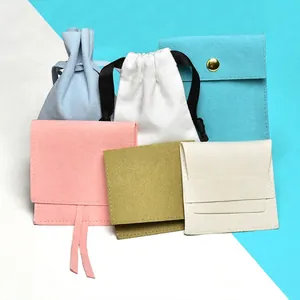 Microfiber Suede Jewelry Pouch Drawstring Snap Button Envelope Bags For Rings Earrings Necklace Small Gift Packaging Elegant