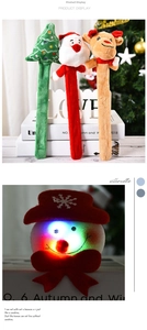 Detail showing glowing LED snowman plush and Christmas characters snap bracelet