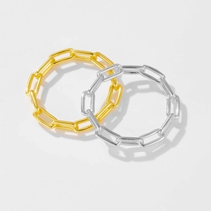 925 sterling silver rectangular chain link rings in gold and silver finish