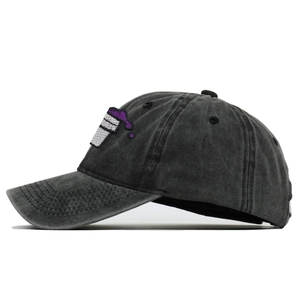 Vintage grey baseball cap with purple ice cream embroidery and washed cotton finish