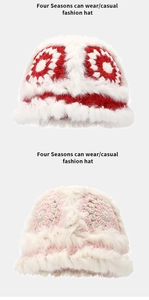 Detailed texture of crochet knit and soft faux fur on winter warm lion dance hats