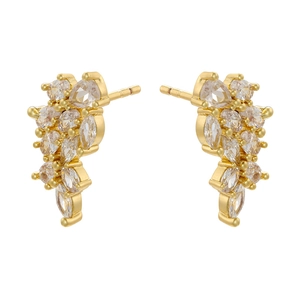Detailed macro view of 18K gold plated cluster earrings with marquise cut cubic zirconia