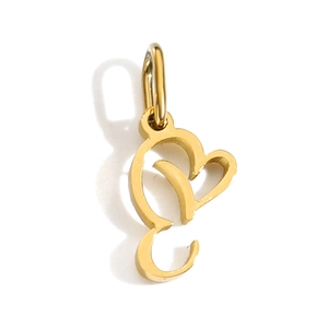 Macro detail of gold-plated heart pendant featuring a minimalist letter L engraving