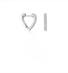 Detail of S925 sterling silver heart hoop earrings with exquisite pave-set moissanite stones