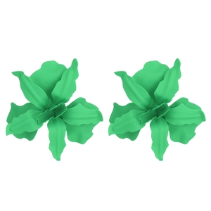 Chic oversized green flower earrings with geometric pleated petals for summer parties