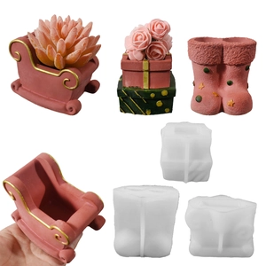 Christmas Silicone Molds Sled Sleigh Gift Box Boot Shape For DIY Planter Pot Plaster Candle Cup Reusable Festive Decor