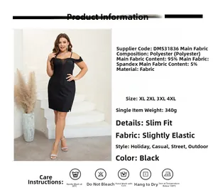 Guide des tailles et tissu pour robe moulante grande taille noire à épaules dénudées