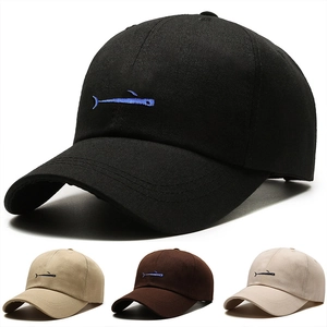 Unisex black cotton baseball cap with blue whale embroidery in four versatile colors