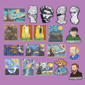 Creative artistic oil painting enamel pins featuring Van Gogh and David sculpture