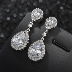 Luxurious Zirconia Water Drop Earrings For Women Elegant Pear Cut Copper Dangle Earrings Bride Wedding Banquet Jewelry