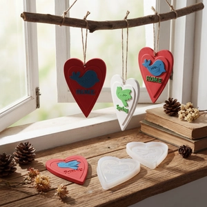 DIY heart resin mold set with bird relief and HOME lettering for handmade ornaments