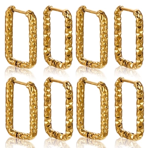 Niche Geometric Rectangular Stainless Steel Hoop Earrings Hammered Texture Irregular Metal Ear Buckle Unisex Fashion Jewelry
