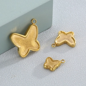 Three golden butterfly stainless steel pendants for DIY jewelry making and accessories