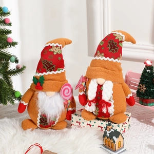 Christmas Gnome Plush Doll Gingerbread Man Faceless Ornament Handmade Fabric Tabletop Holiday Decoration