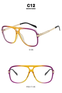 Detailed front and side views of purple and orange gradient aviator sunglasses in C12 style