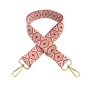 Adjustable 3.8cm wide crossbody bag strap with red and white geometric woven pattern