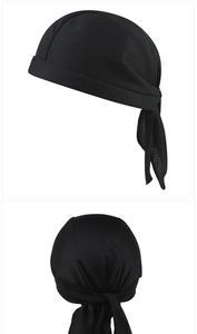 Detail of black breathable mesh pirate hat featuring adjustable straps for sports use