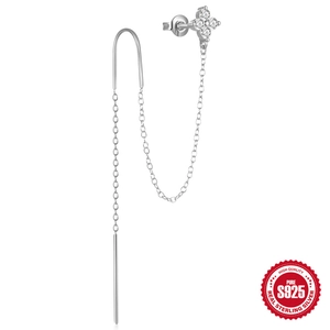 S925 sterling silver chain drop earrings with sparkling zircon flower stud details