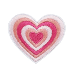 Pink gradient heart embroidery patch with delicate stitching for DIY clothing decor