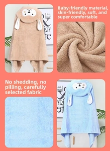 Detailed close-up of soft coral fleece texture and cute cartoon animal hood design