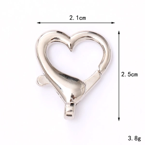 Silver heart-shaped lobster clasp detail with 2.1cm width and 2.5cm height measurements