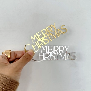 Handheld gold and silver Merry Christmas acrylic cake toppers with reflective finish