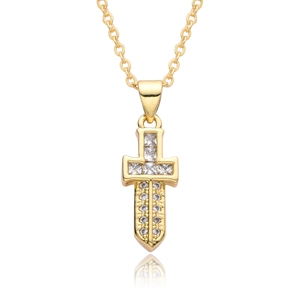 Gold stainless steel cross necklace with micro-pave cubic zirconia and pearl details