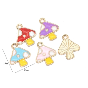 Colorful 15mm mushroom alloy charms in red, purple, blue, and pink for DIY jewelry