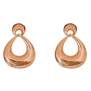 Minimalist rose gold geometric water drop earrings with a smooth polished metal finish