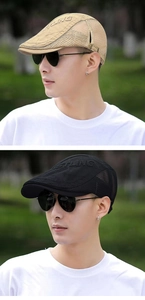 Detail of breathable mesh fabric and BESTLING embossed lettering on a casual beret hat