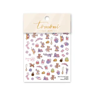 Autocollants 5D pour ongles avec ours, lapins vintage et motifs floraux