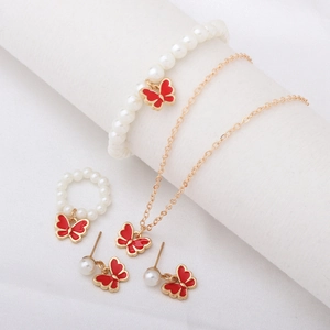 Collier Bracelet Bague Et Boucles D'oreilles Papillon Künstliche Perle Alliage Émail Bijoux De Mode Doux Pour Femmes Filles