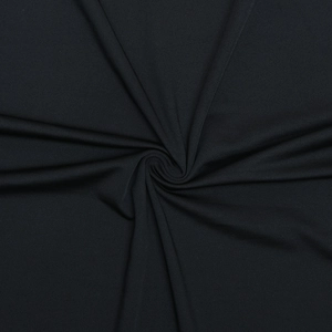 Close-up of black knitted fabric texture showing elegant draping and soft pleated details