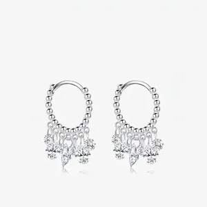 925 Sterling Silver Hoop Earrings For Women Sparkling Cubic Zirconia Dangle Tassel Water Drop Elegant Fashion Jewelry