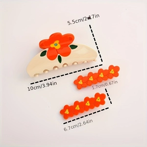 Dimensions détaillées du lot de pinces à cheveux en acétate aux motifs floraux