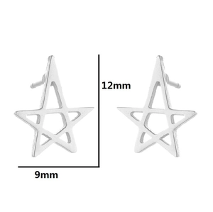 Detailed view of silver star earrings featuring 12mm minimalist hollow metal design