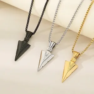 Arrowhead Pendant Necklace Stainless Steel Spearhead Hip Hop Punk Jewelry For Men Women Box Chain Geometric