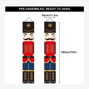 Nutcracker soldier Christmas porch banner set with pre-assembled gold foil bows