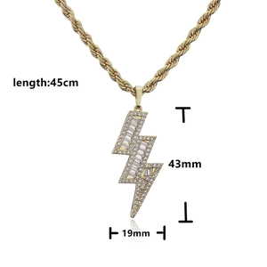 Gold lightning bolt pendant necklace with pavé cubic zirconia and twist chain 45cm