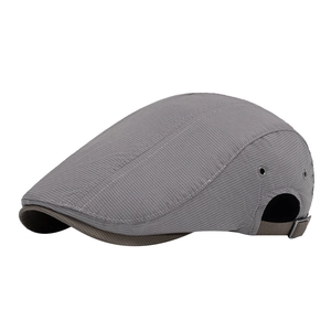 Classic grey striped ivy cap featuring adjustable metal buckle and breathable side eyelets